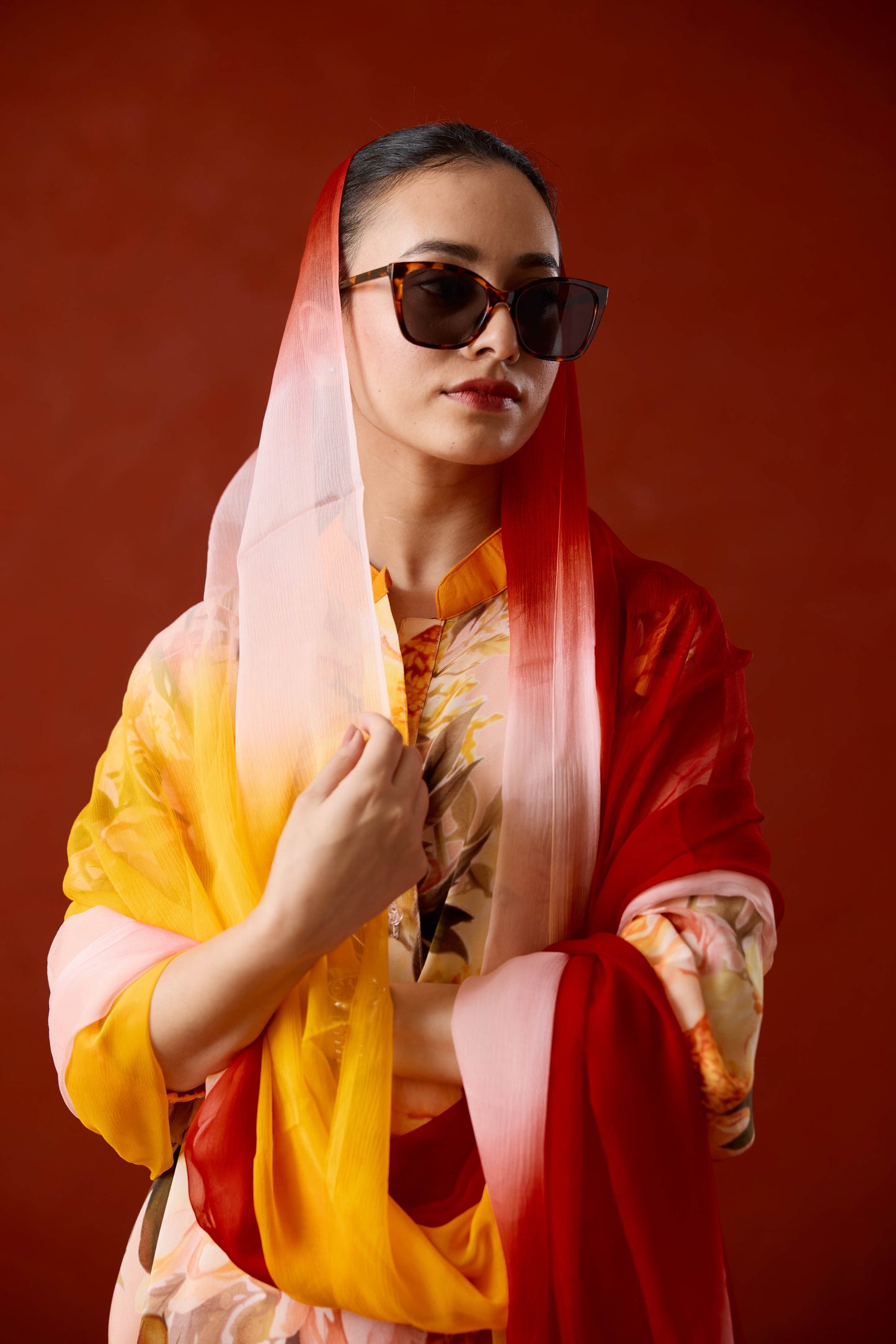 Lili Floral Kurta Set with Ombre Dupatta