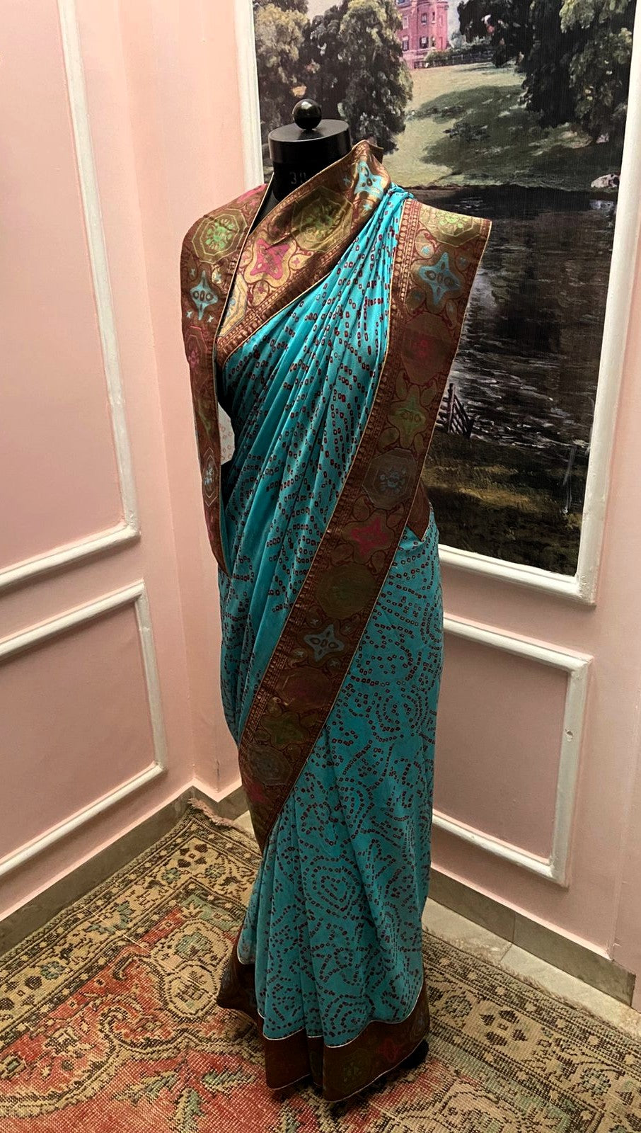 Turquoise Viraasat Antique Border Bandhej Saree