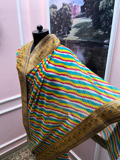 Multicolor Lehariya Antique Border Saree