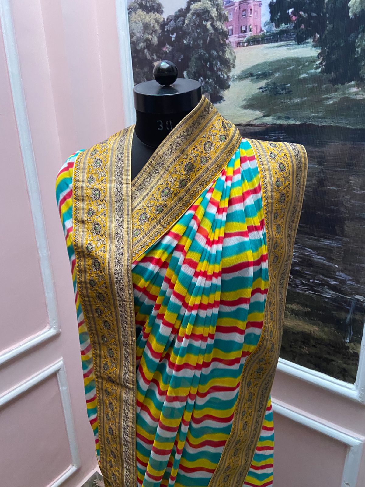 Multicolor Lehariya Antique Border Saree