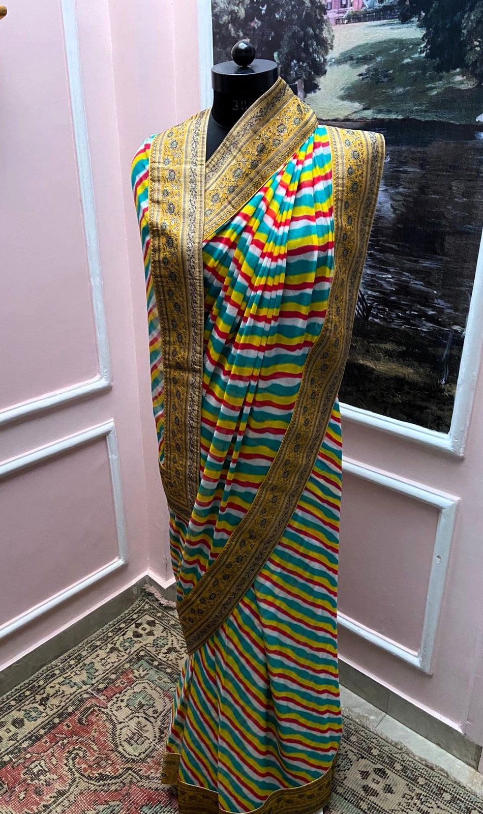 Multicolor Lehariya Antique Border Saree
