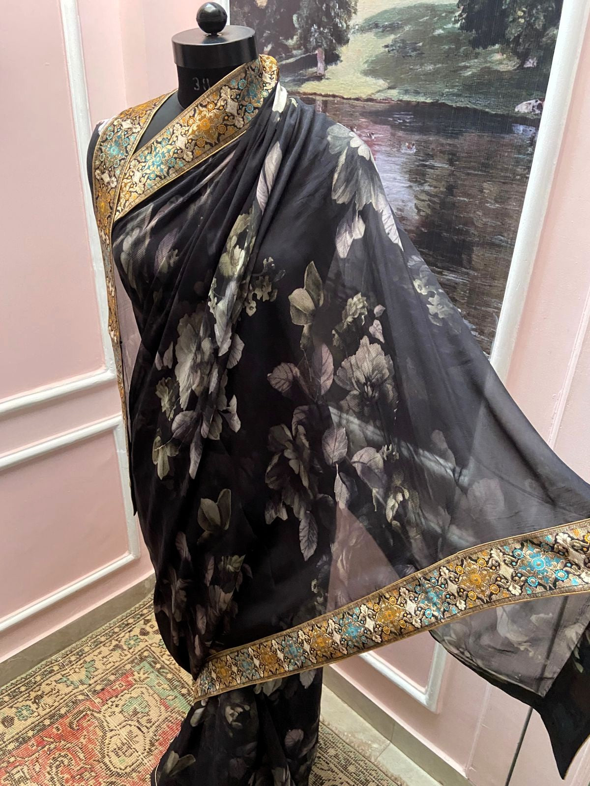 Sharmilli Printed Antique Border Saree