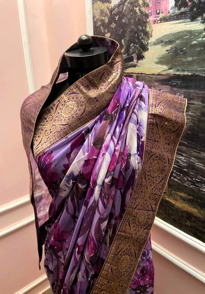 Purple Royale Printed Antique Border Saree