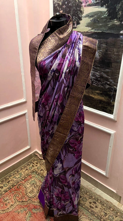 Purple Royale Printed Antique Border Saree