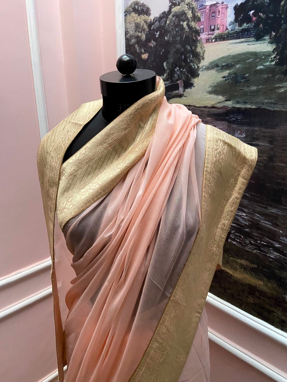 Peach Shaded Antique Border Saree