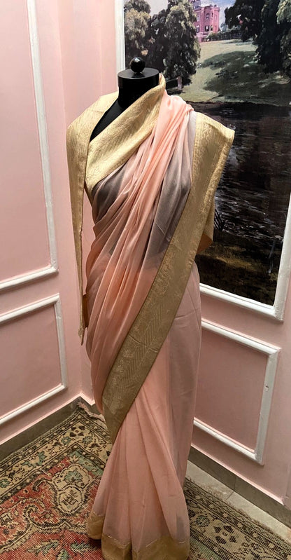 Peach Shaded Antique Border Saree