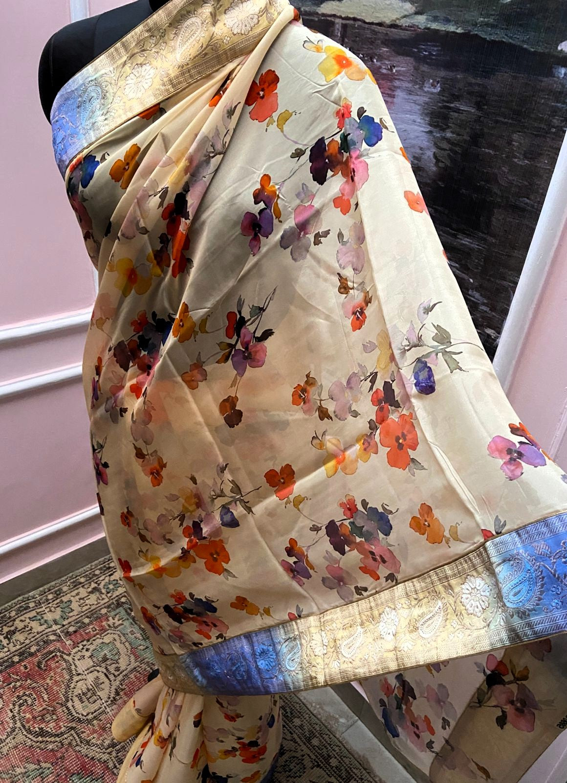 Chandrika Floral Grace printed Antique Border Saree