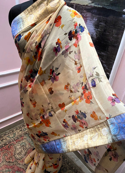 Chandrika Floral Grace printed Antique Border Saree