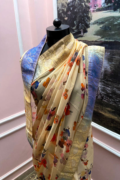 Chandrika Floral Grace printed Antique Border Saree