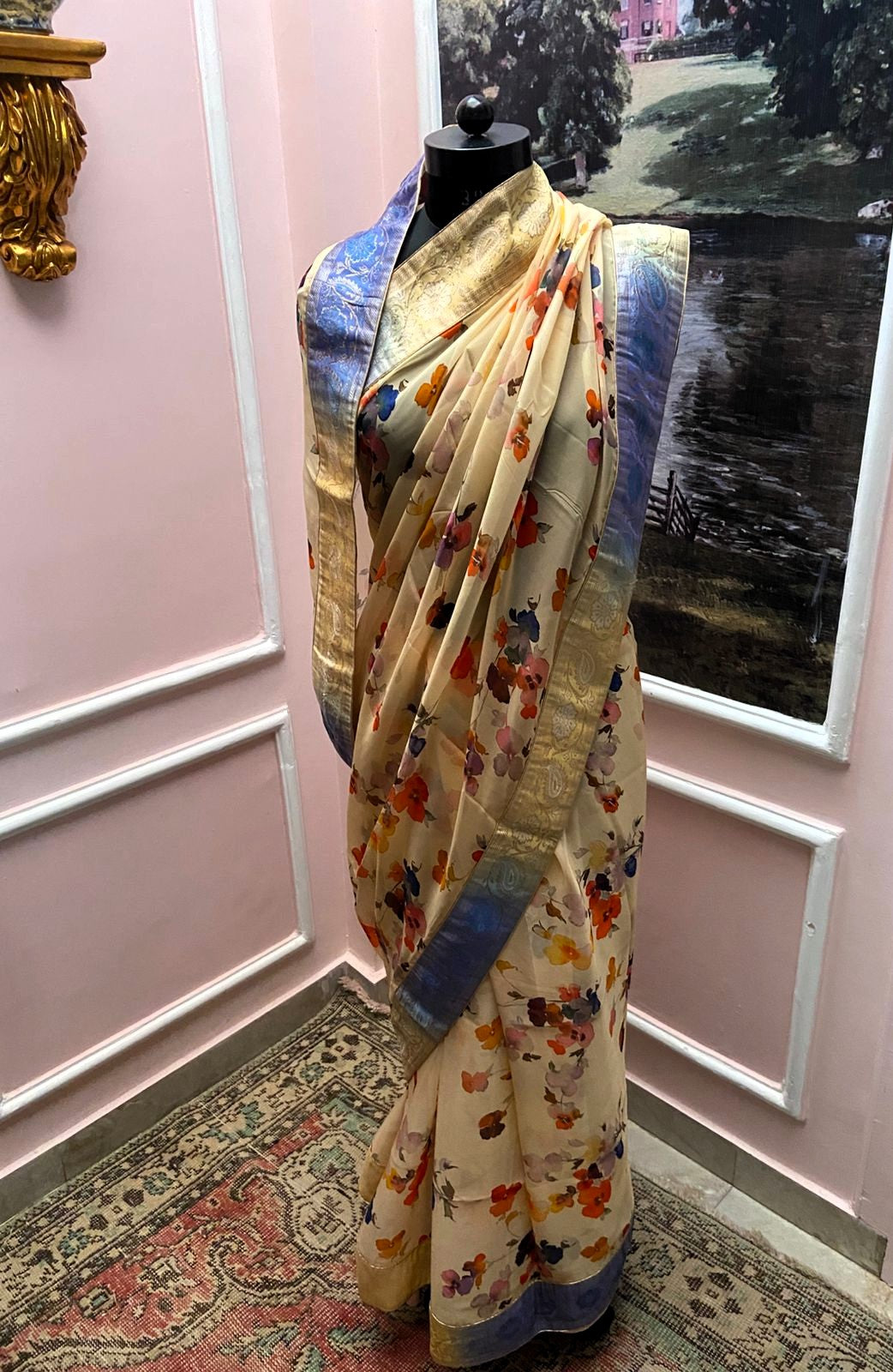 Chandrika Floral Grace printed Antique Border Saree