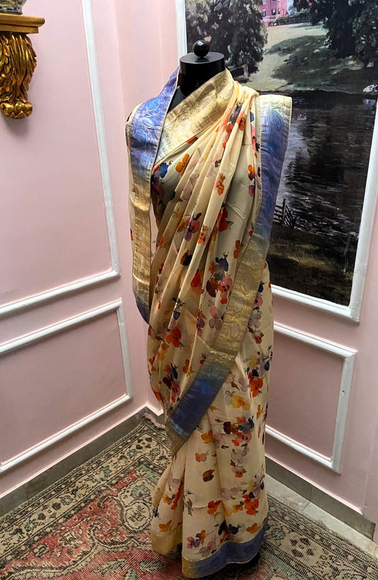Chandrika Floral Grace printed Antique Border Saree