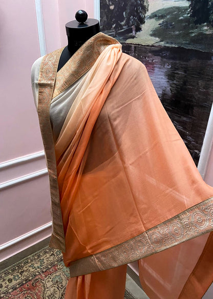 Orange Ombre Antique Border Saree