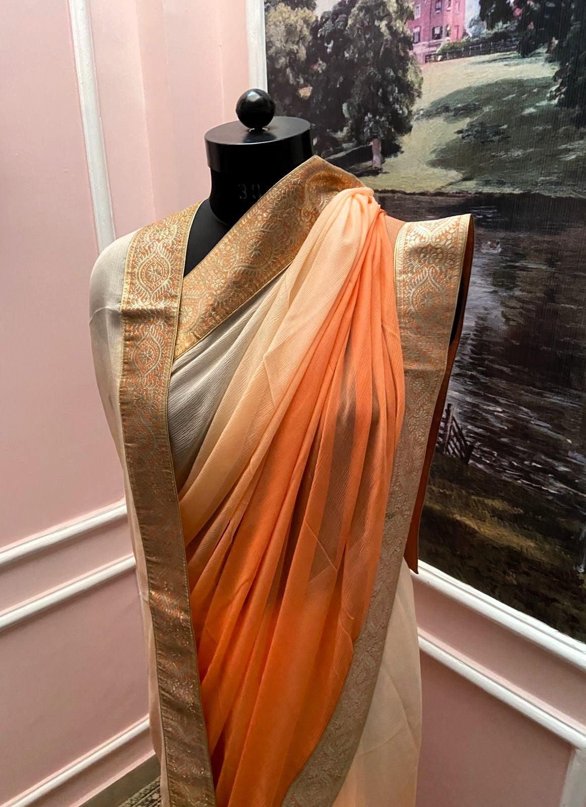 Orange Ombre Antique Border Saree