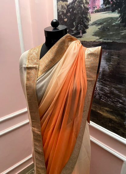 Orange Ombre Antique Border Saree
