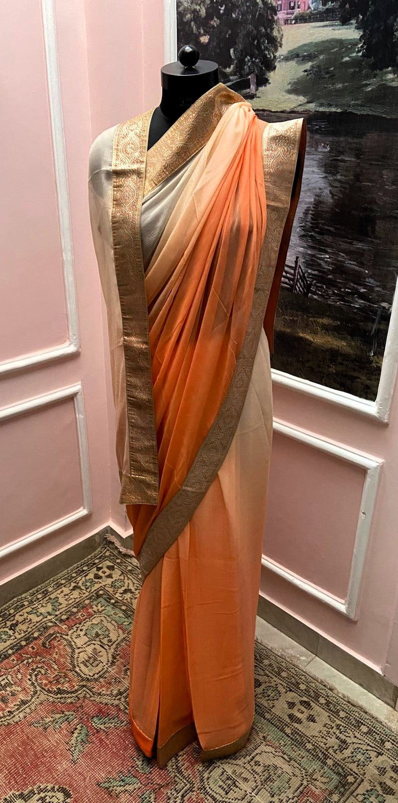 Orange Ombre Antique Border Saree