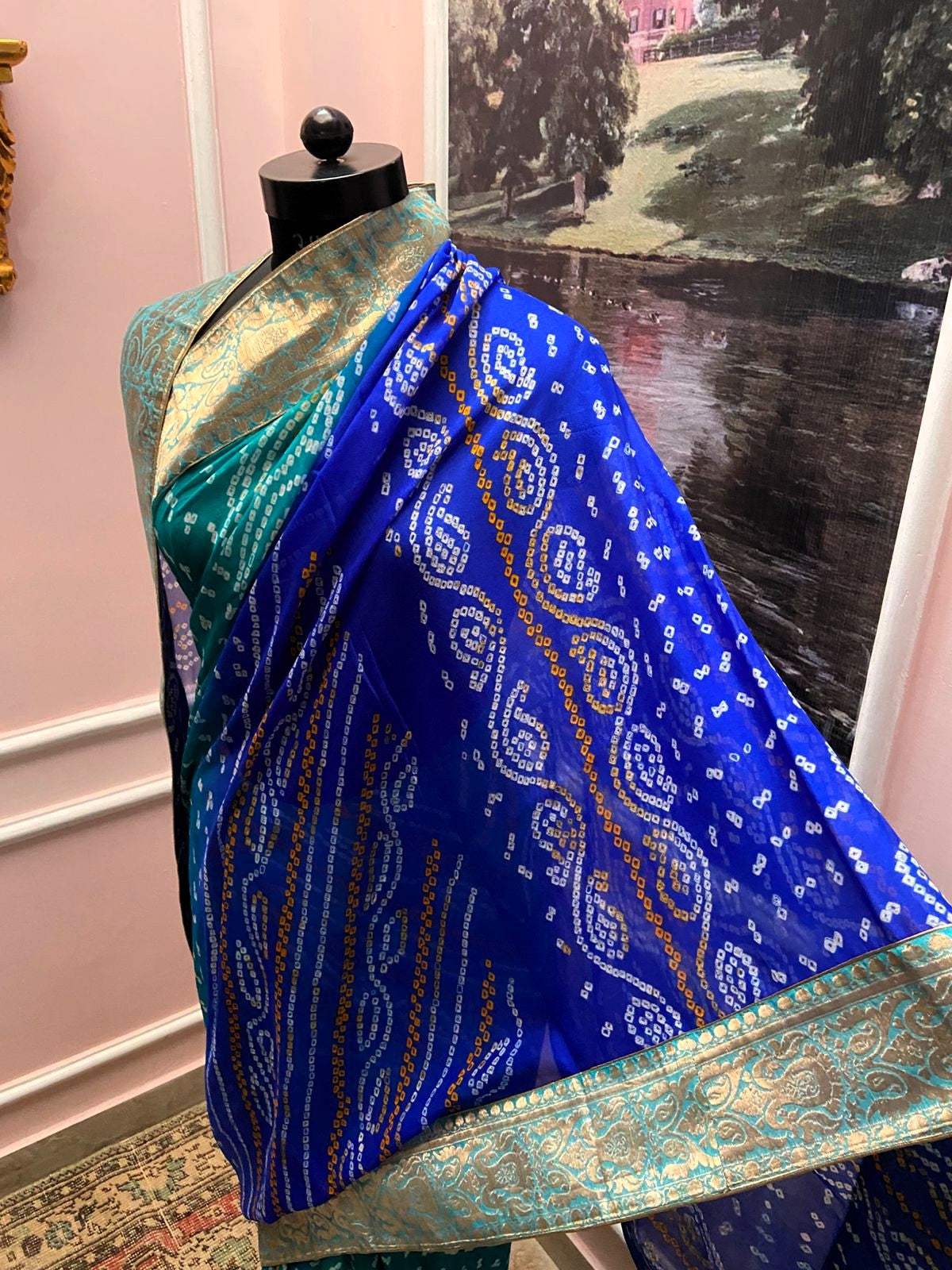 Peacock  Bandani Antique Border Saree