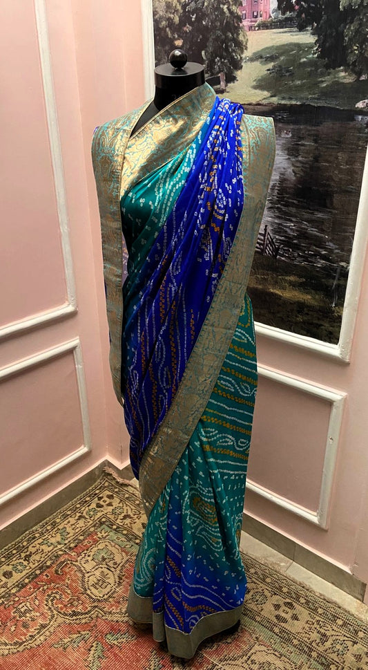 Peacock  Bandani Antique Border Saree