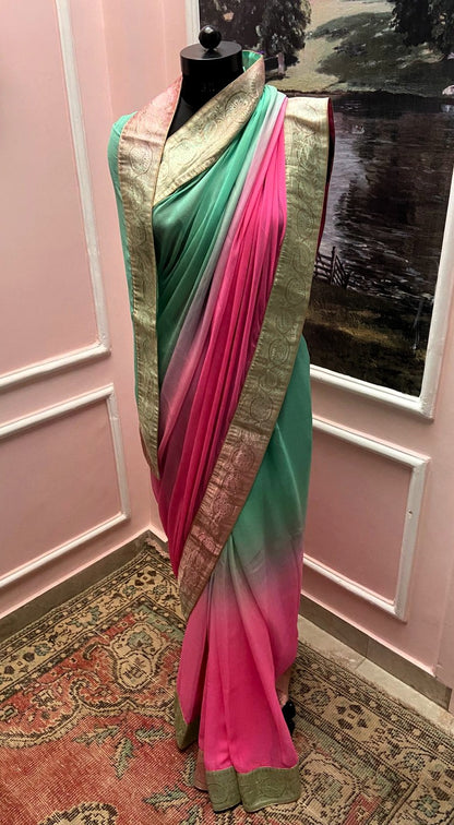 Gulabi Gulal Ombré Antique Border Saree
