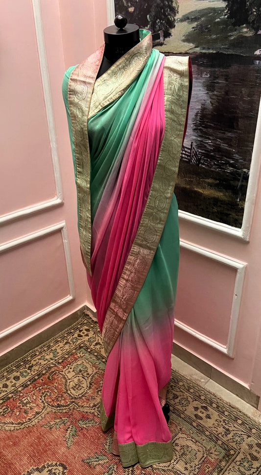 Gulabi Gulal Ombré Antique Border Saree