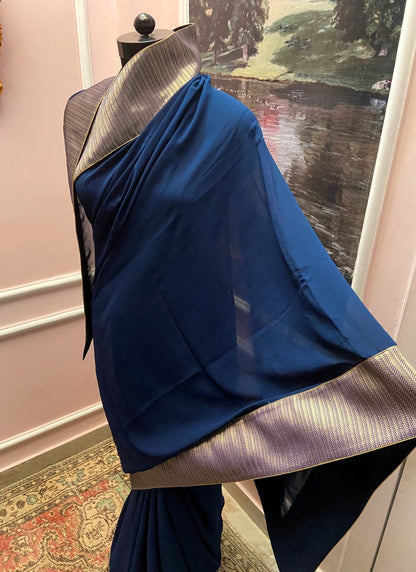 Midnight Blue Royale Antique Border Saree