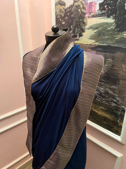 Midnight Blue Royale Antique Border Saree