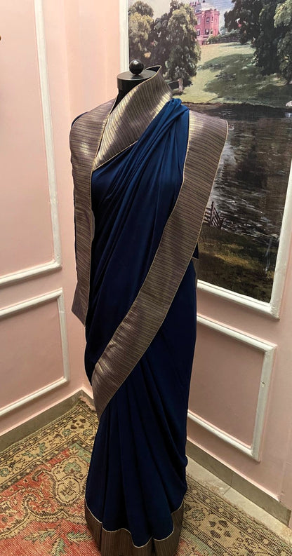 Midnight Blue Royale Antique Border Saree