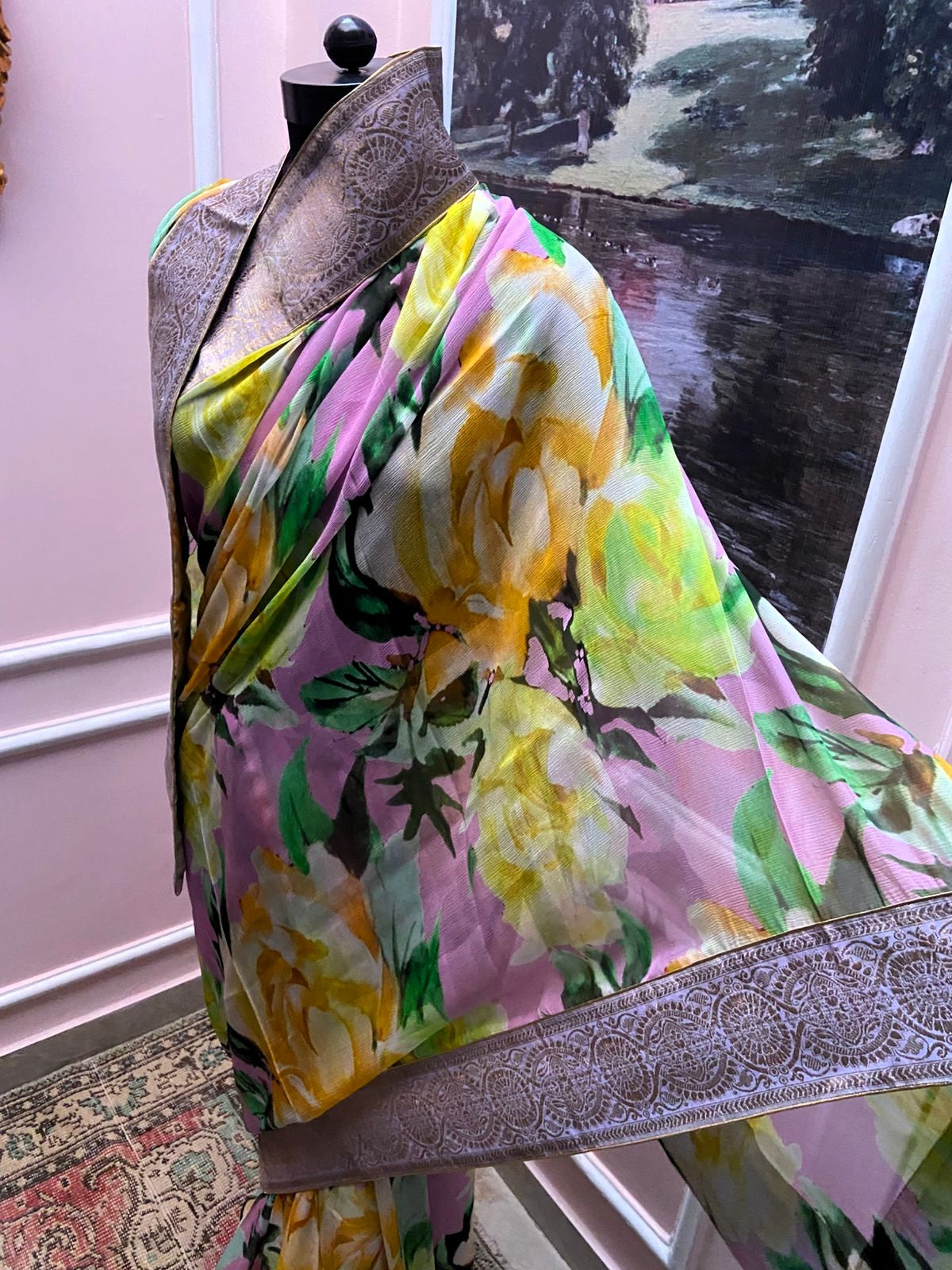 Pastel Garden Royale Antique Border Saree