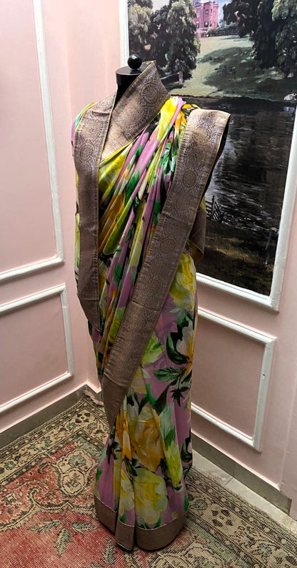 Pastel Garden Royale Antique Border Saree
