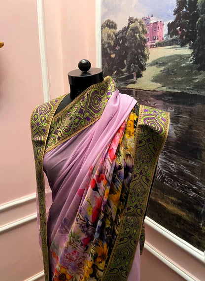 Lavender Royale Printed Antique Border Saree