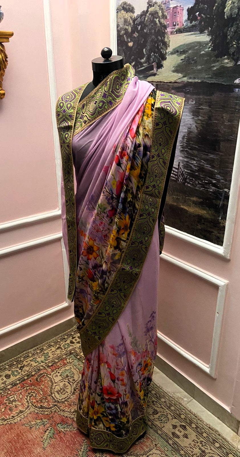 Lavender Royale Printed Antique Border Saree