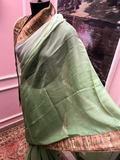 Green Ombre Antique Border Saree
