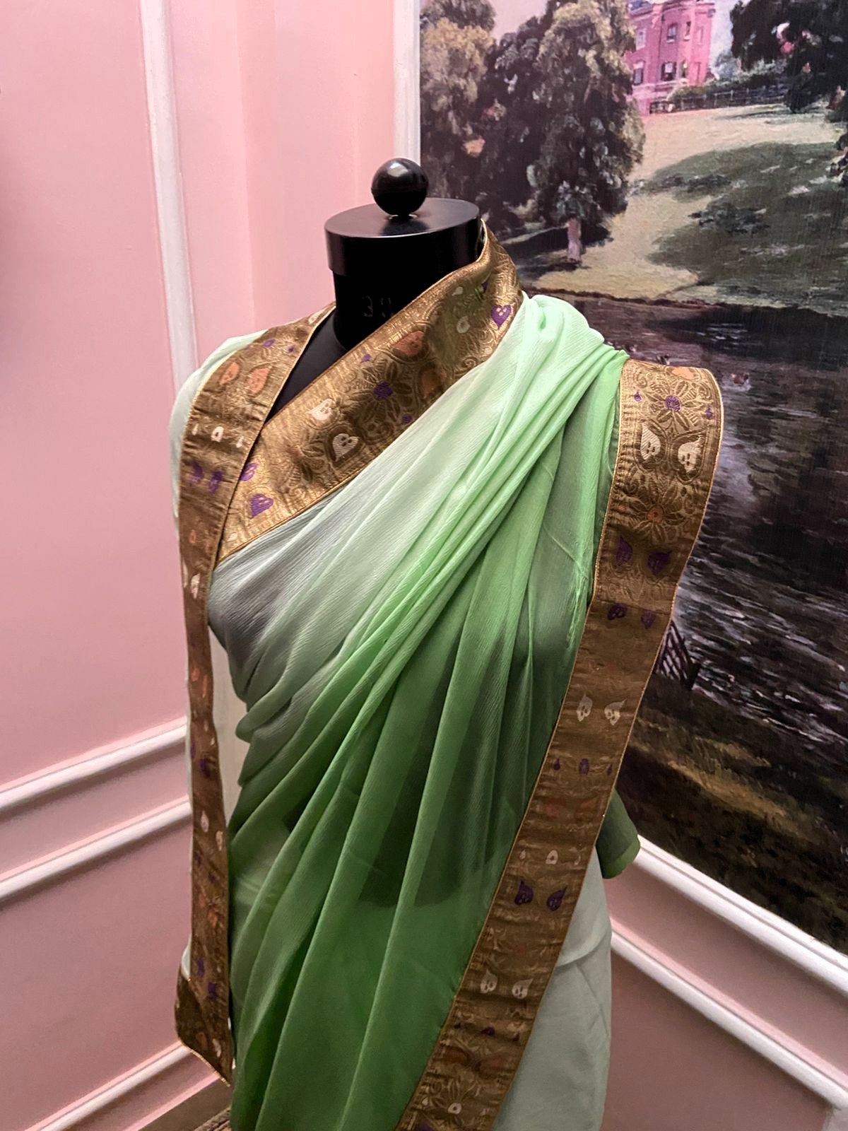 Green Ombre Antique Border Saree