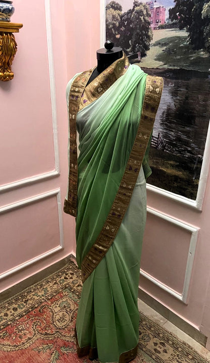 Green Ombre Antique Border Saree