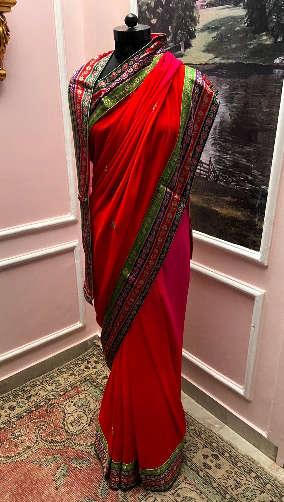 Red Butta Antique Border Saree