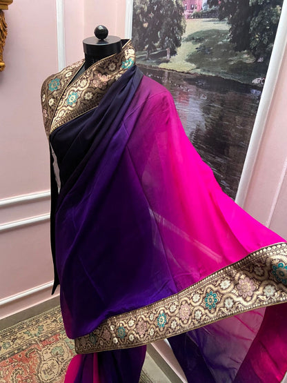 Black Purple Shaded Antique Border Saree