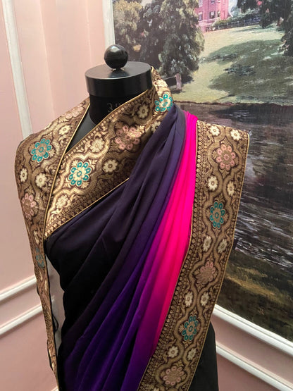 Black Purple Shaded Antique Border Saree