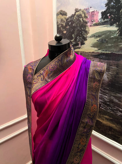 Rani to Purple Shaded Antique Border Saree