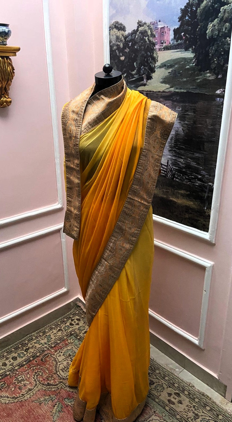 Yellow Ombre Antique Border Saree