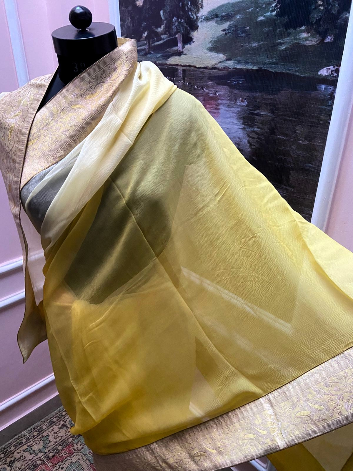 Lime Yellow Ombre Antique Border Saree