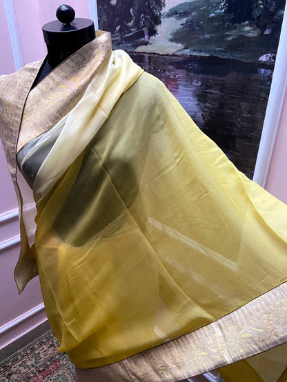 Lime Yellow Ombre Antique Border Saree