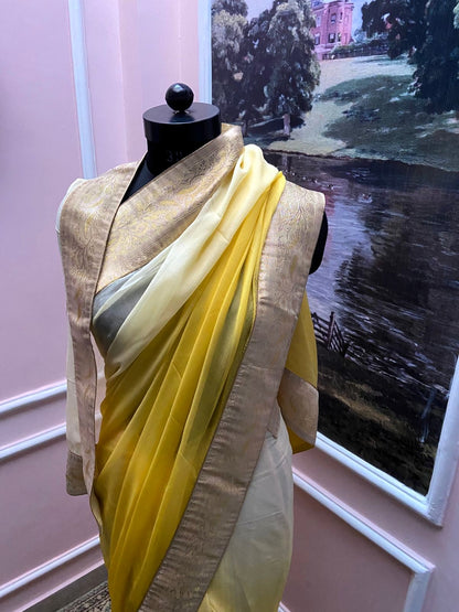 Lime Yellow Ombre Antique Border Saree