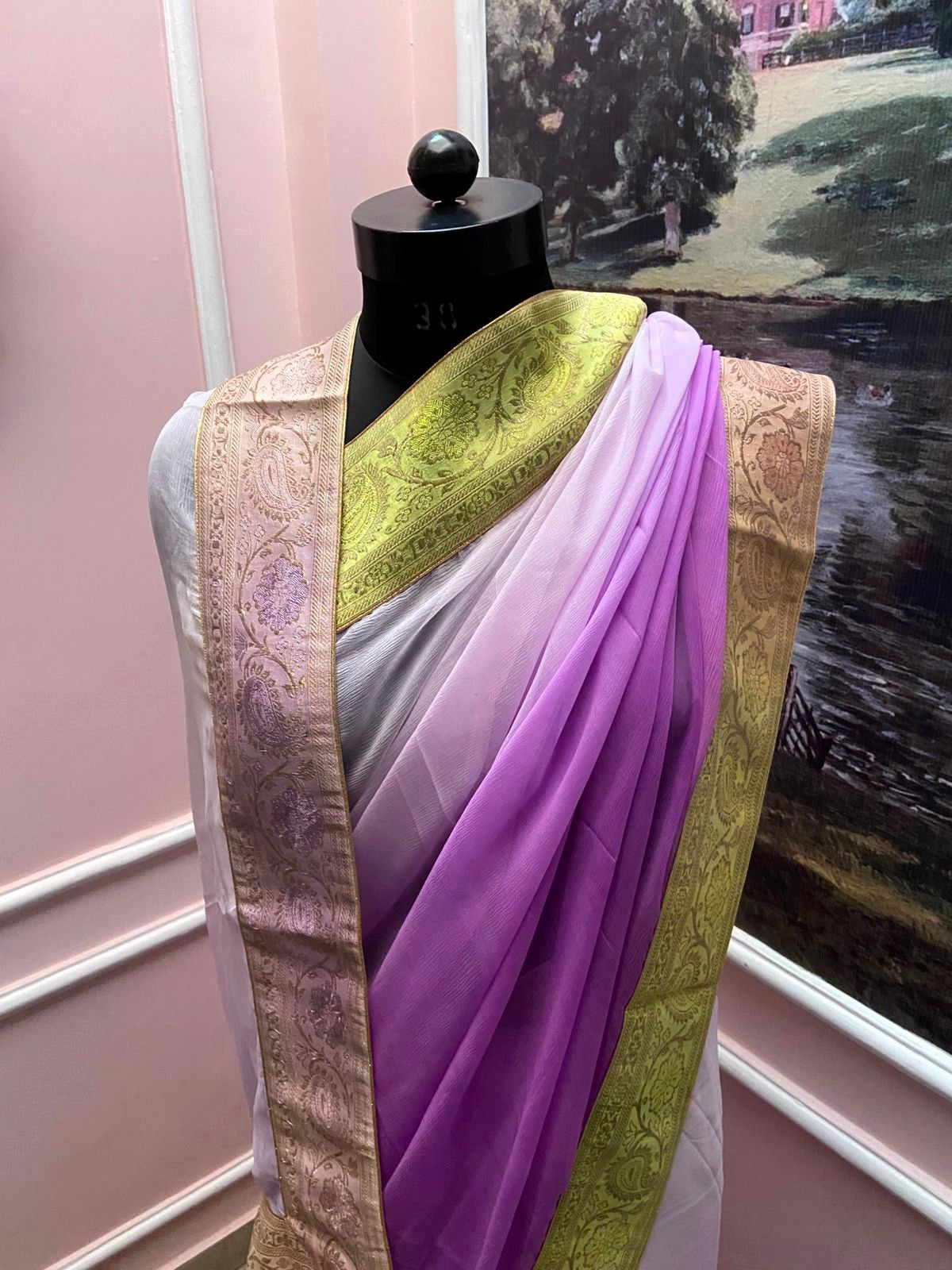 Purple Ombre Antique Border Saree