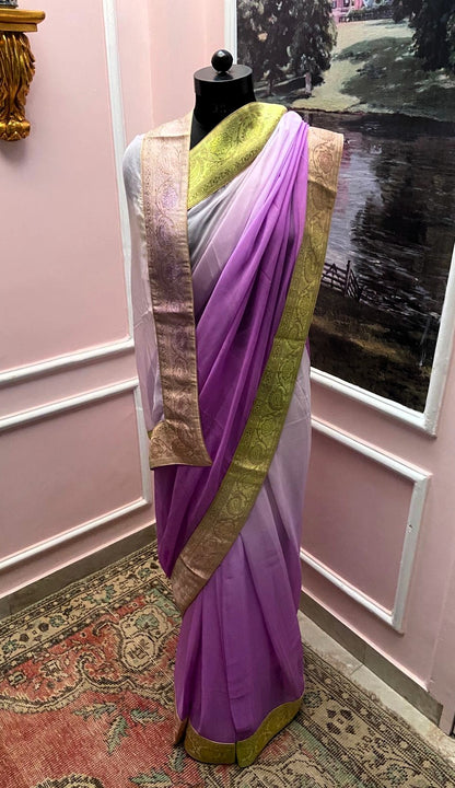 Purple Ombre Antique Border Saree