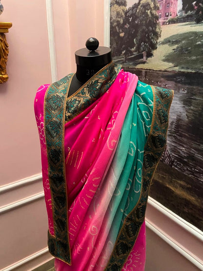 Magenta Shaded Bandani Antique Border Saree