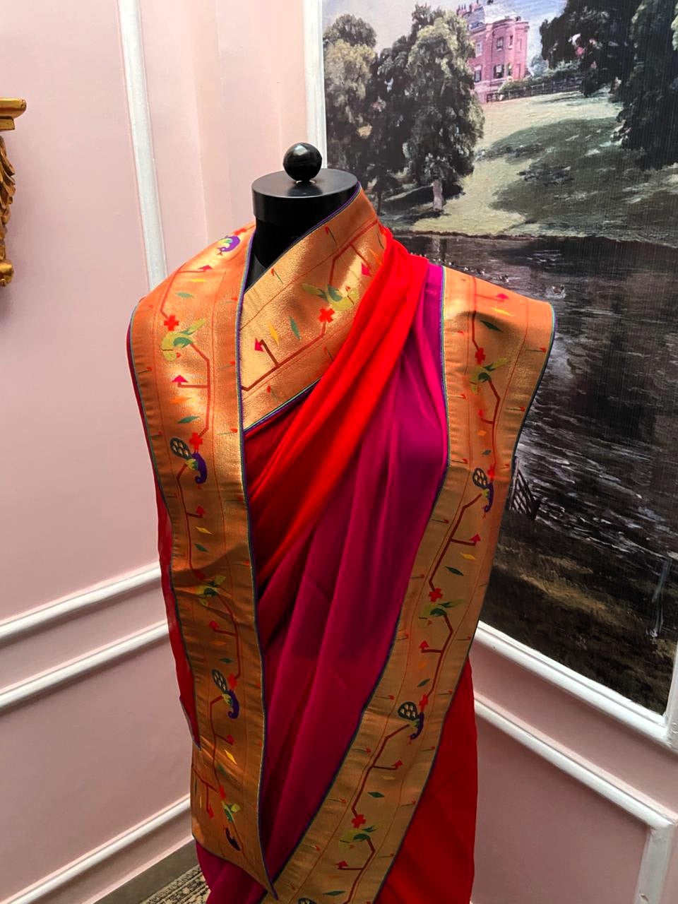 Red Rani Shaded Antique Border Saree