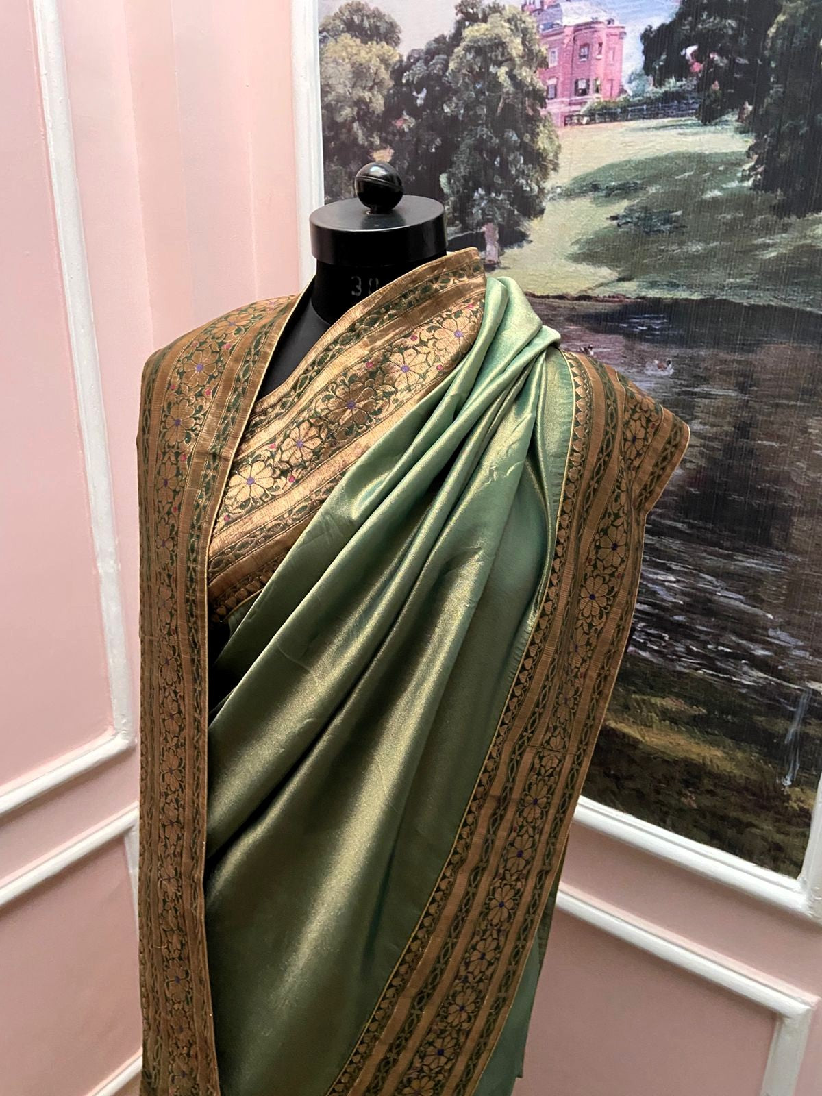 Royal Sage Green Antique Border Saree