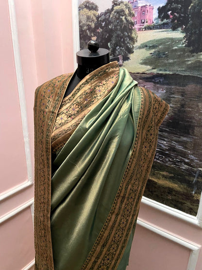 Royal Sage Green Antique Border Saree
