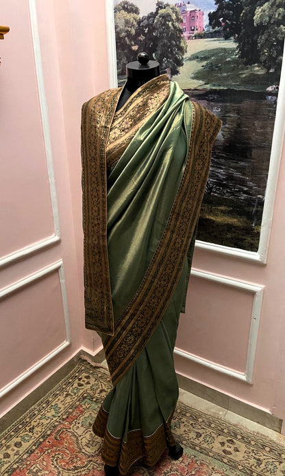 Royal Sage Green Antique Border Saree