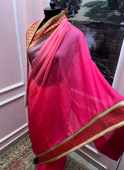 Pink Ombre Antique Border Saree