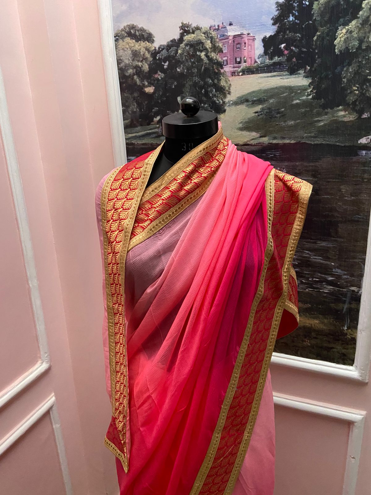 Pink Ombre Antique Border Saree